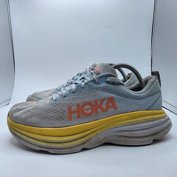 Hoka One One Bondi 8 Womens Size 10.5 B Gray Yellow Athletic Shoes Running Walk - Picture 14 of 14